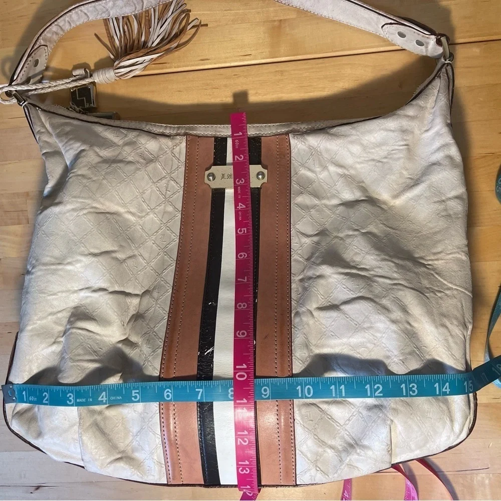 L.A.M.B. White Leather Hobo with Tan and Black Stripes